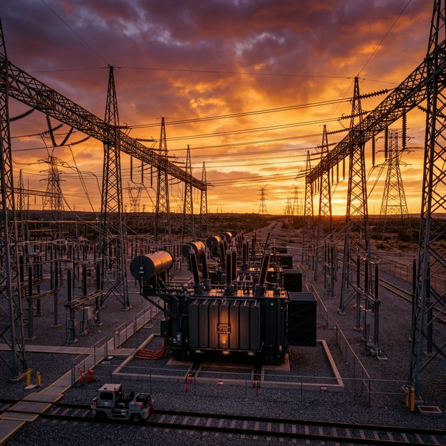 Power substation at sunset